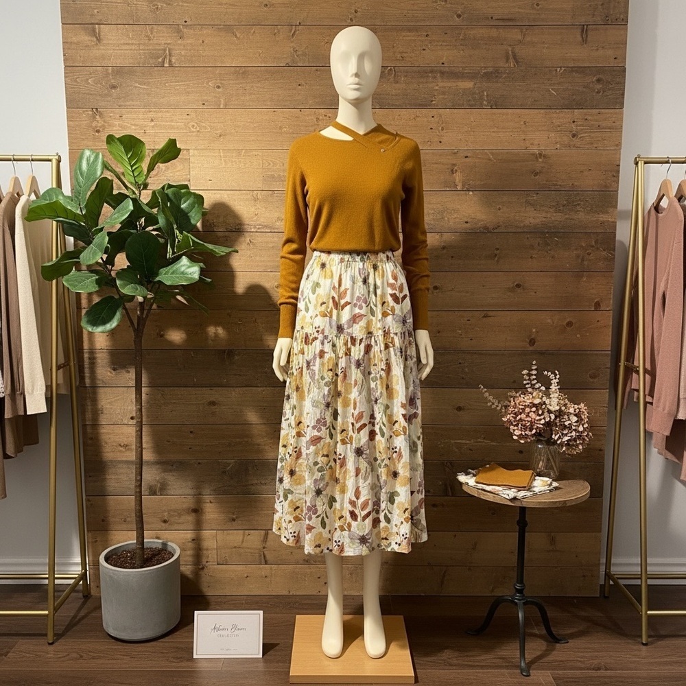 Floral Skirt with Autumn Leaves - Picture 3 of 5